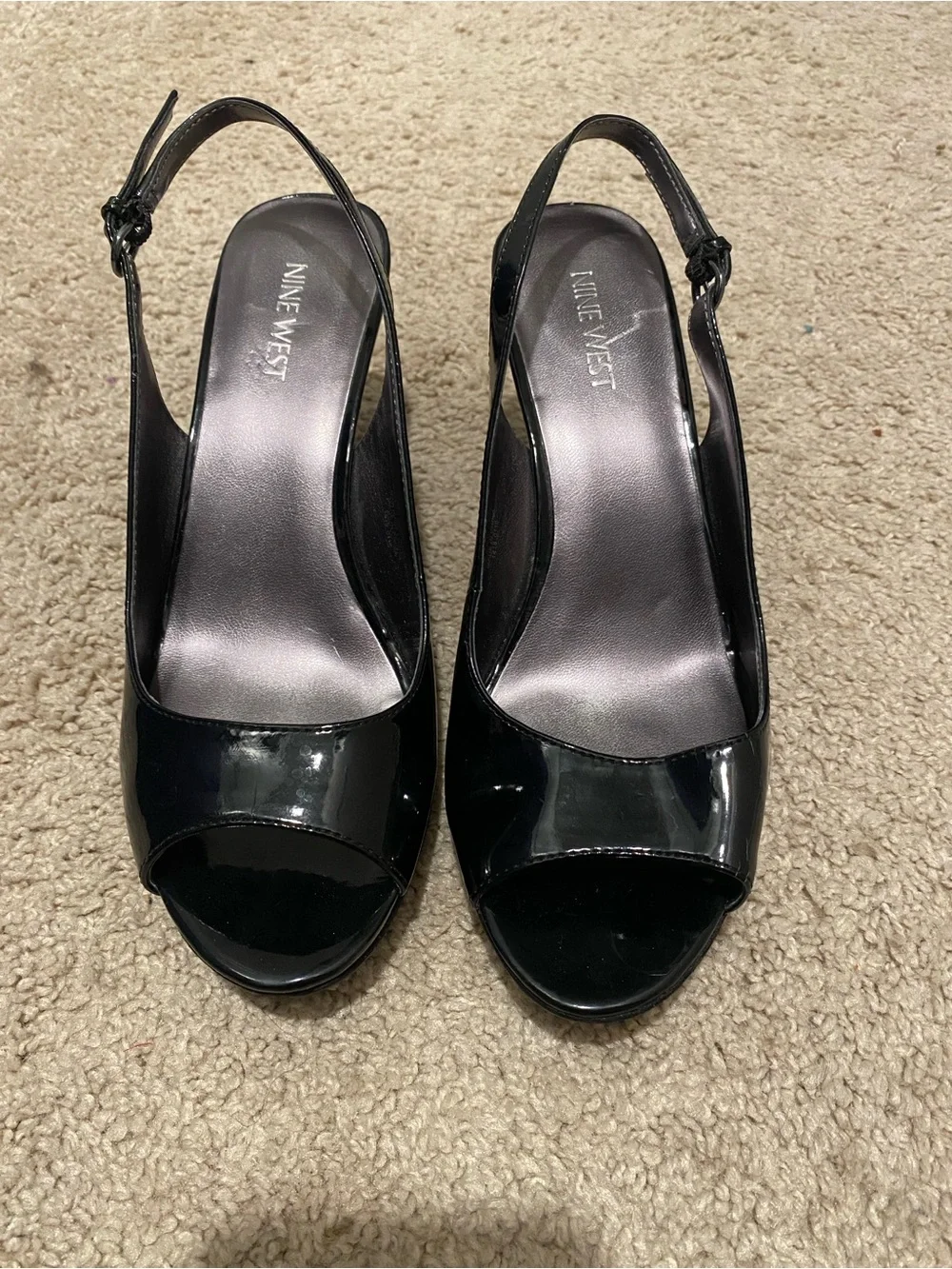 Nine West Black Peep-Toe Slingback Heels